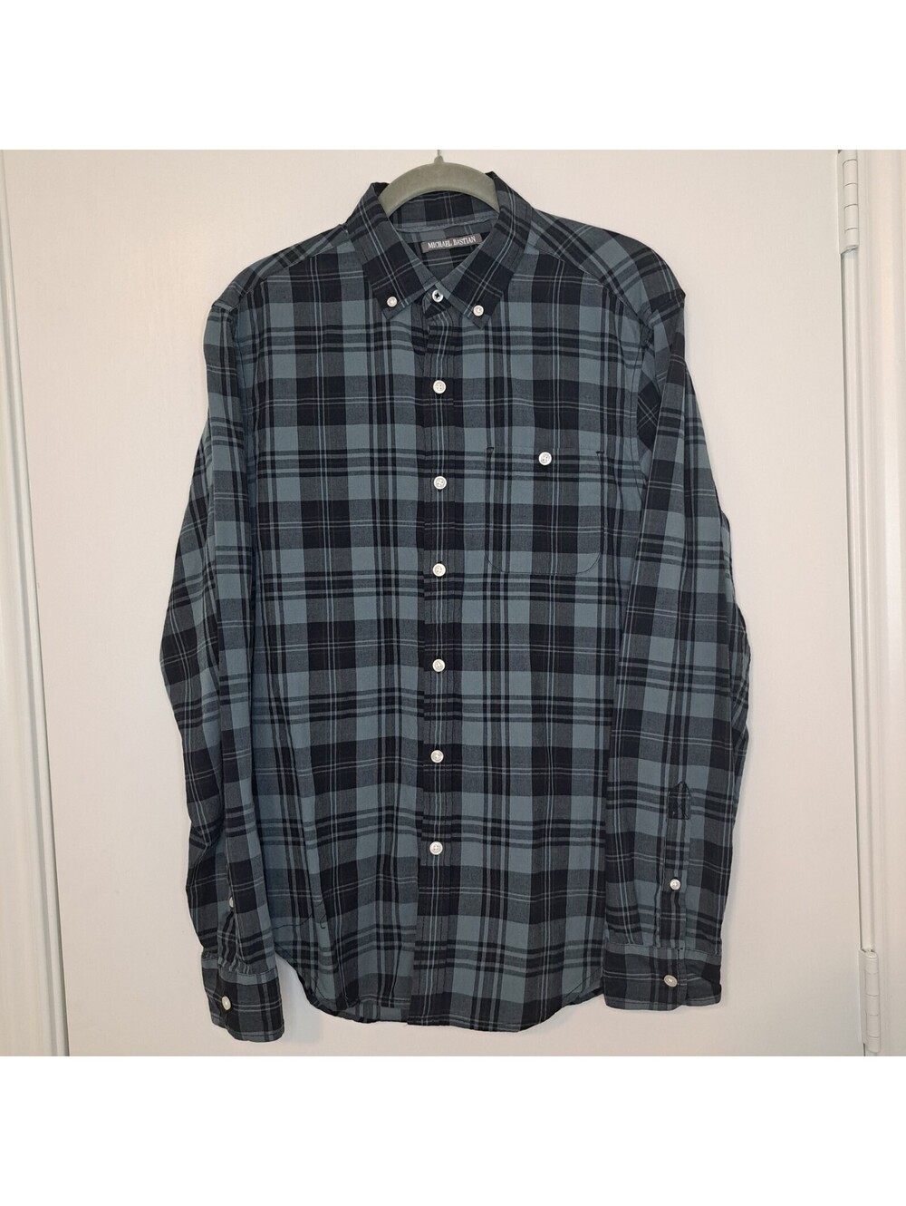 Michael Bastian Button Down Shirt Mens S/P Blue Black Plaid Long Sleeve
